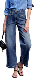 Sidefeel Women's Wide Leg Jeans High Waisted Stretchy Ankle Fit fabric