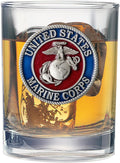 Marines Double Old Fashioned Glass - 14 oz Pewter Emblem