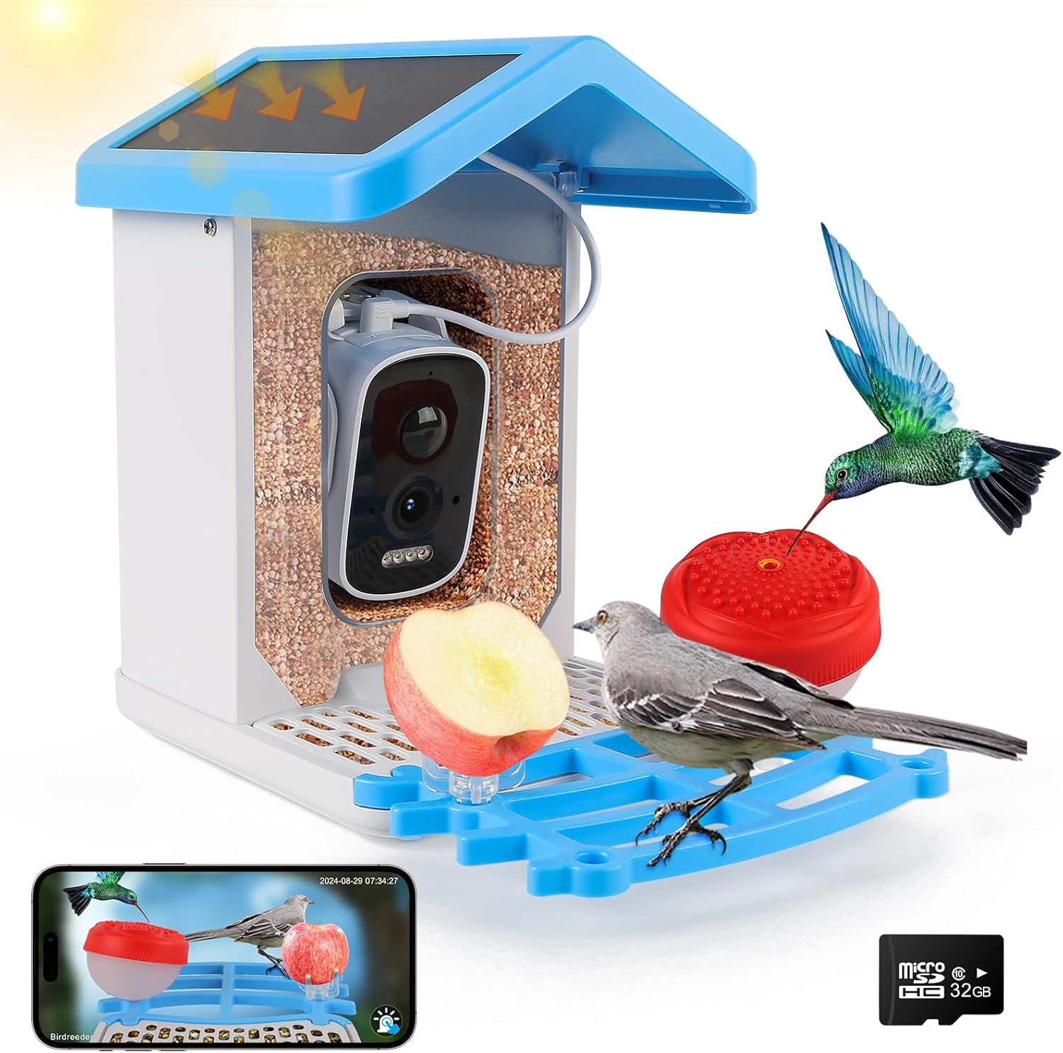 1080P HD Bird Feeder Camera - Auto Capture Videos, Solar Powered, AI Identify