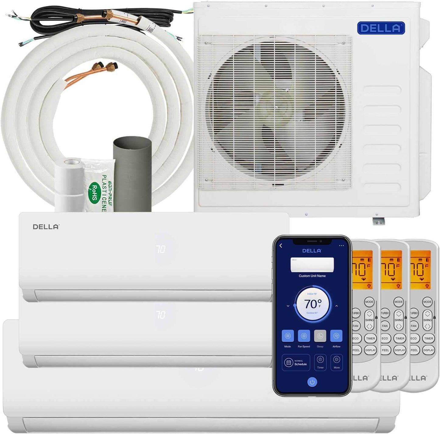 Della Tri Zone Mini Split AC, 36K BTU, Energy Efficient, Alexa & Wifi Enabled