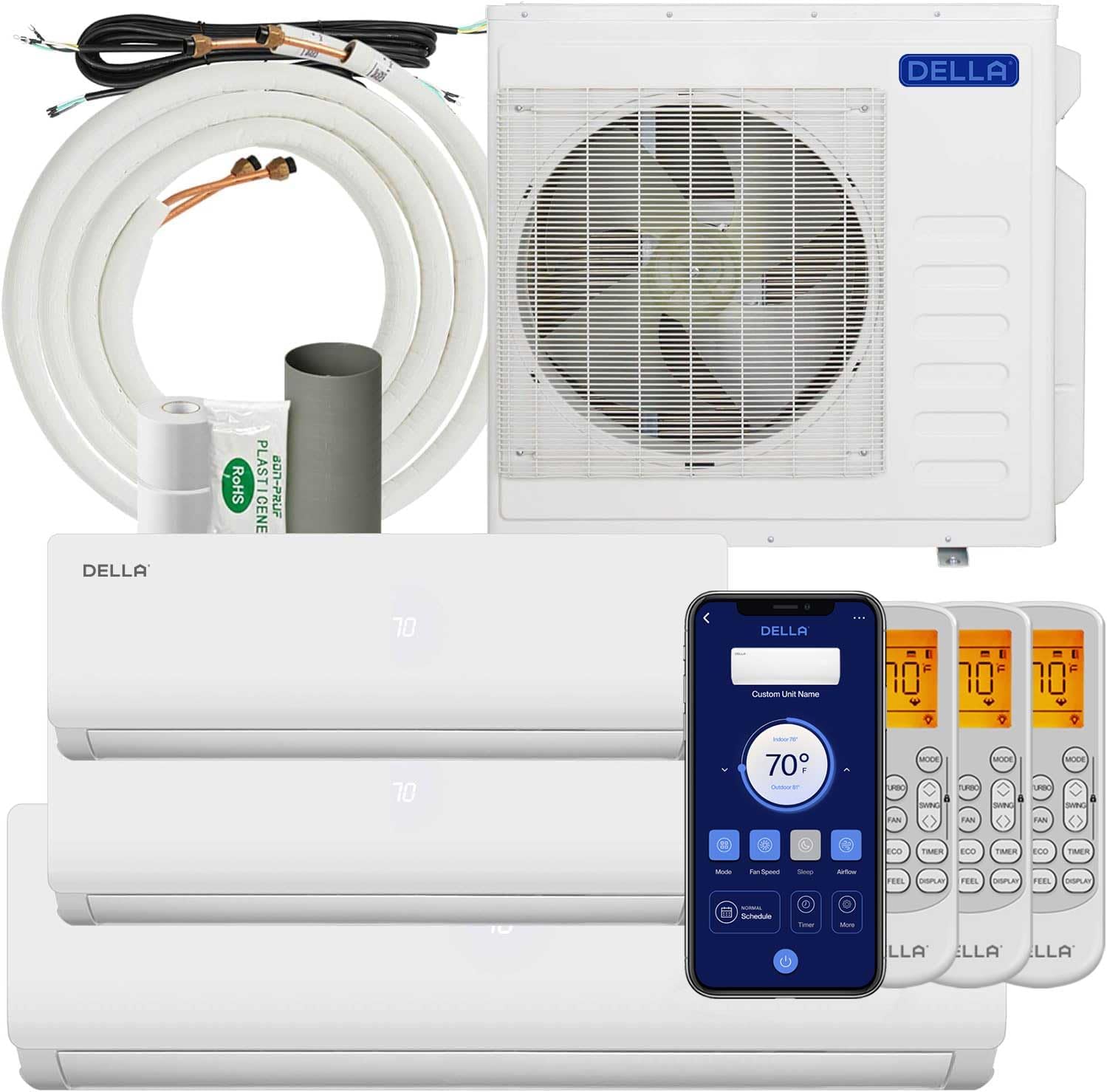 Della Tri Zone Mini Split AC, 36K BTU, Energy Efficient, Alexa & Wifi Enabled