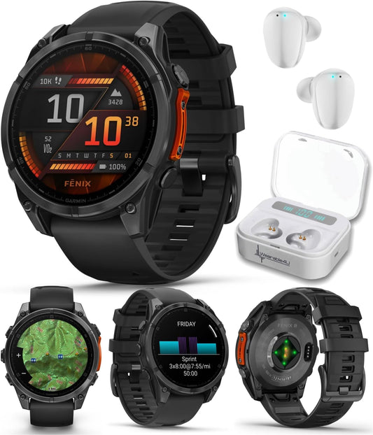 Garmin Fenix 8 47 mm AMOLED GPS Smartwatch with Earbuds Bundle