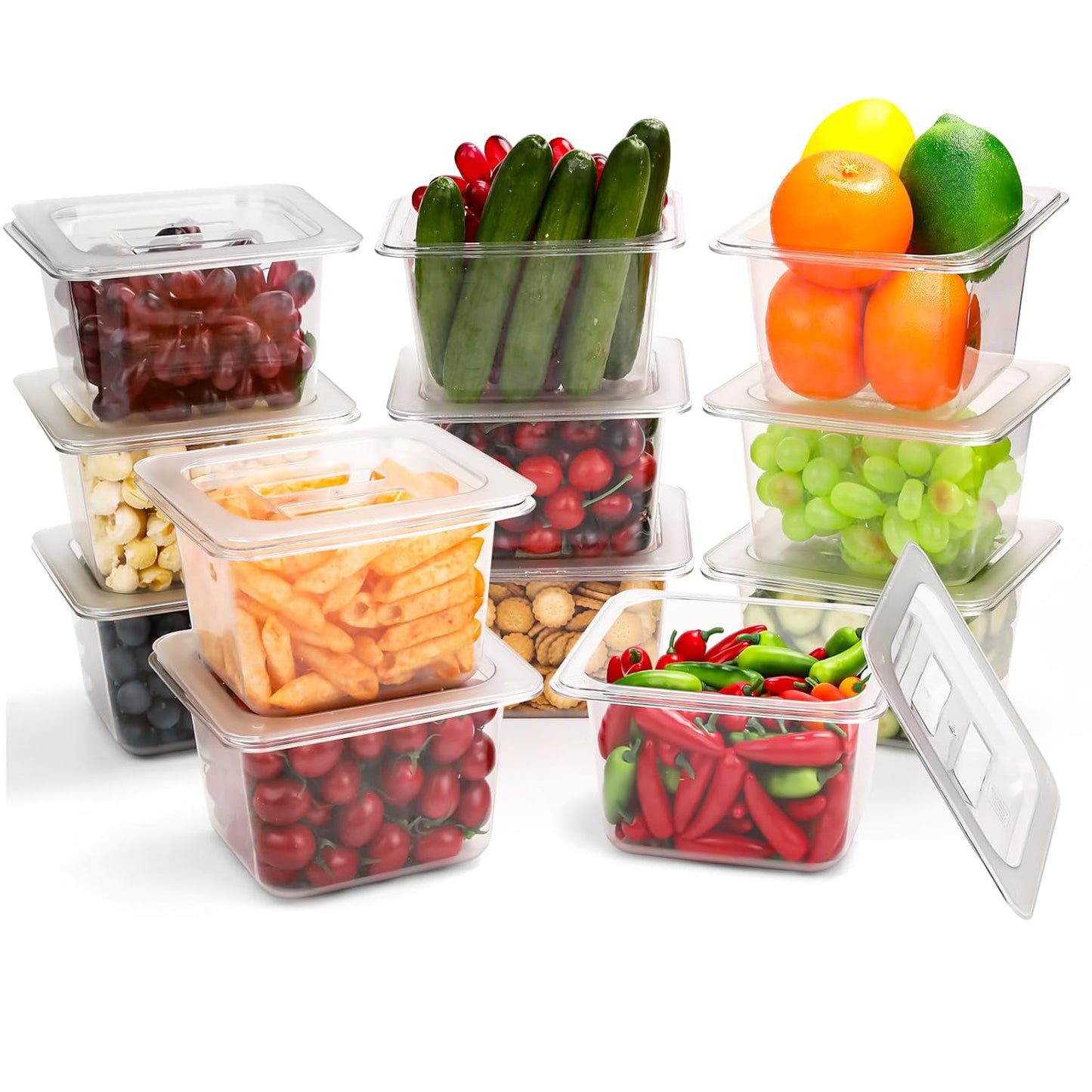 VOISEN 12 Pack Plastic Food Pan with Lids for Storage Needs