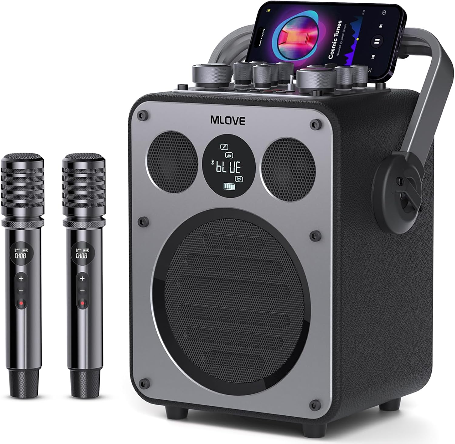 MLOVE D5 Karaoke Machine: Portable PA System with Dual Wireless Microphones