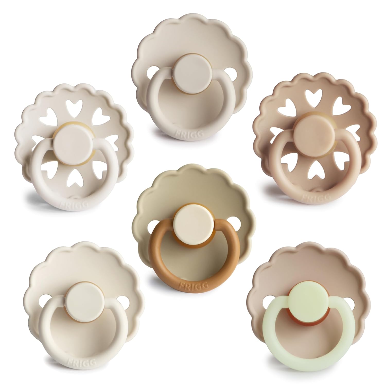 FRIGG Natural Rubber Baby Pacifier 6-Pack for Self-Soothing