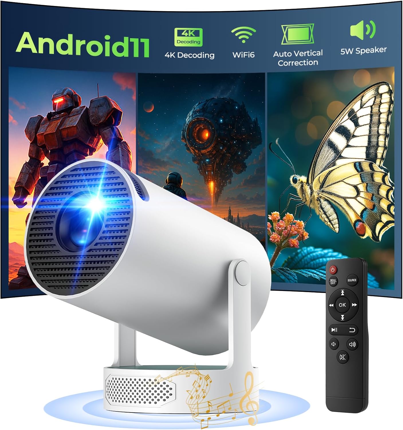 Mini Projector with WiFi 6 and Bluetooth 5.0 for Home Use