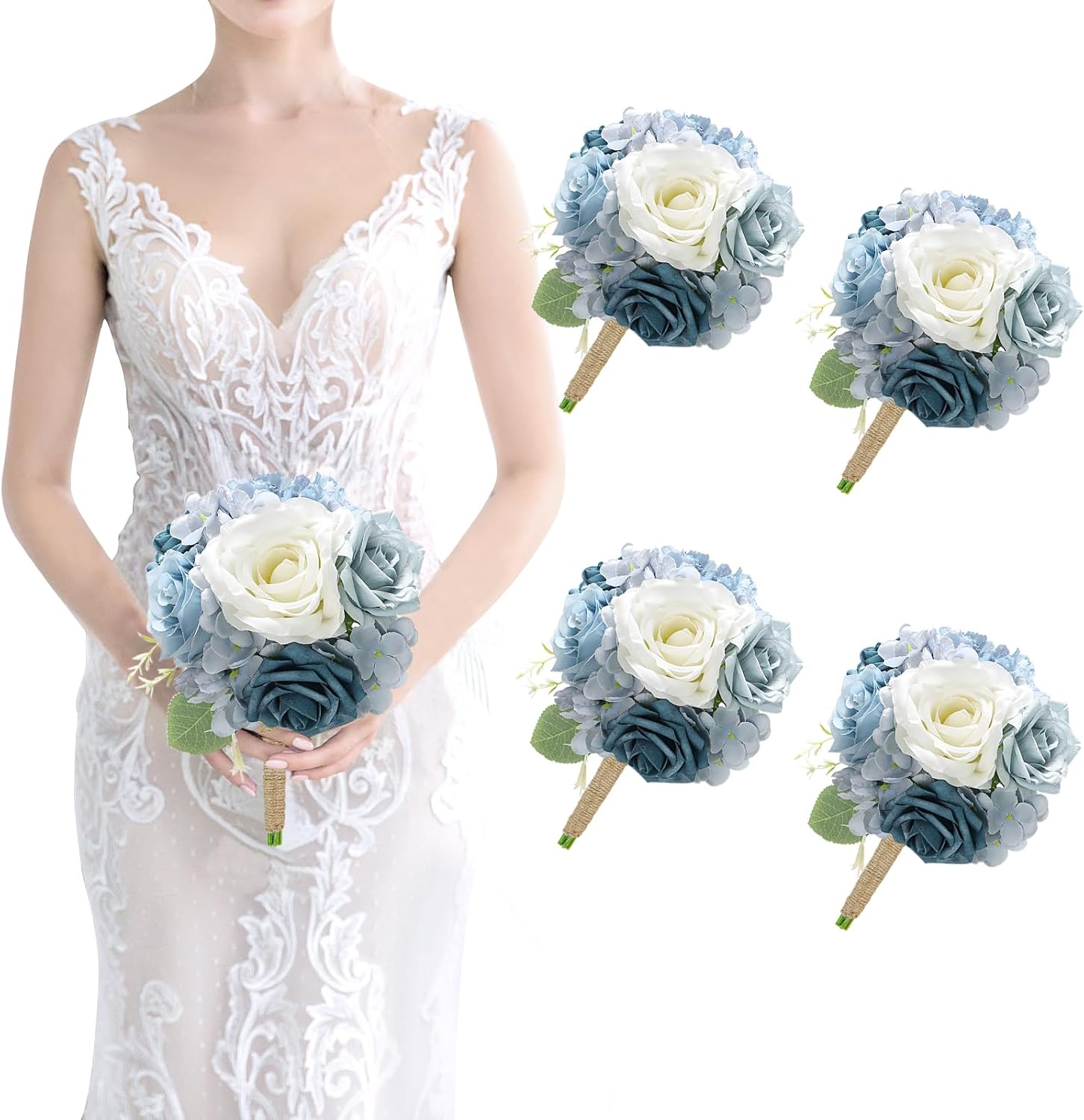 Artificial Bridesmaids Bouquets Set of 4 for Elegant Weddings