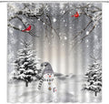 Christmas Snowman Shower Curtain 70x70 in - Winter Forest Bath Decor