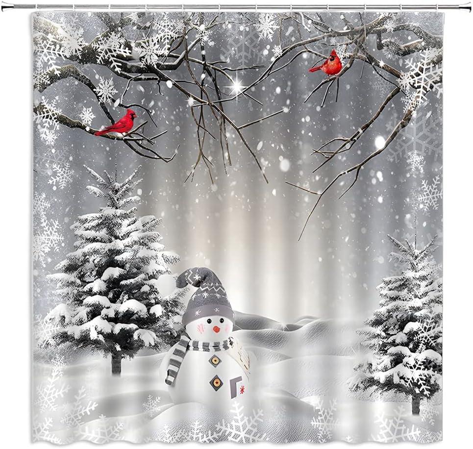 Christmas Snowman Shower Curtain - Winter Wonderland Decor