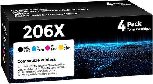 206X High Yield Toner Cartridge 4Pack for HP Color LaserJet