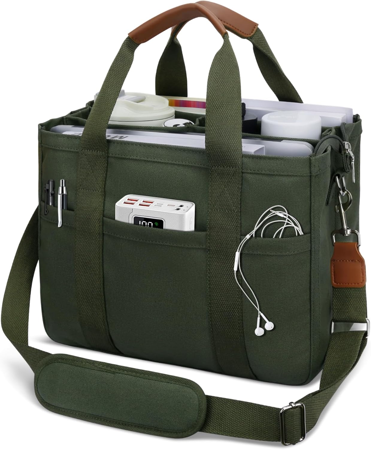 KKXIU Canvas Tote Bag for Women with Zipper and Compartments