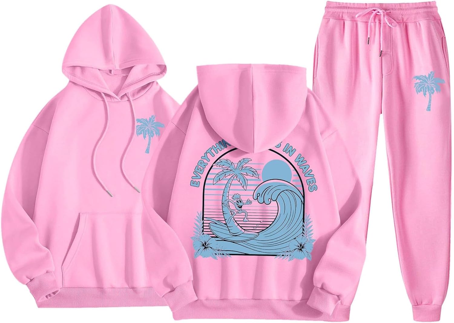 Pink Preppy Sweatsuit Set for Teen Girls by FAEXUM