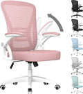 Ergonomic Office Chair with Flip-Up Arms and Lumbar Support - Pink