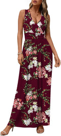 CATHY Women's Casual Sleeveless Deep V Neck Maxi Dress