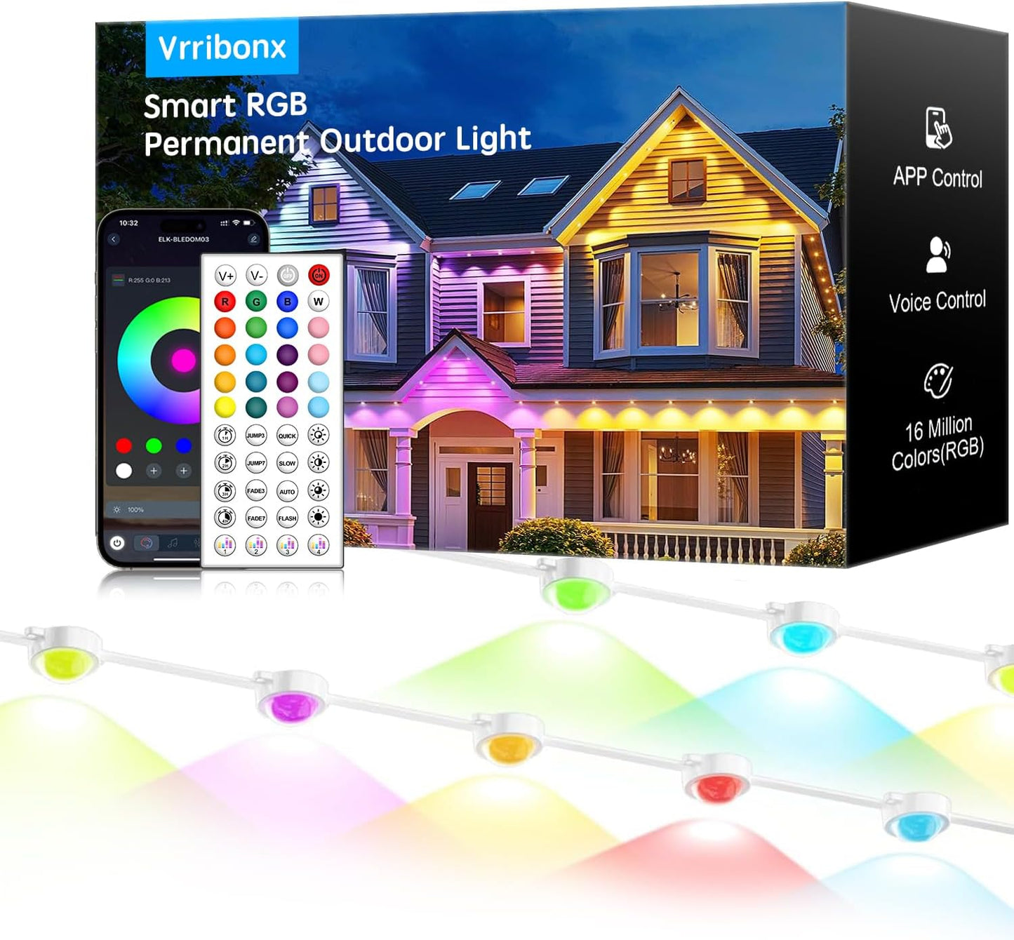 100FT Waterproof Smart LED Eaves Lights for Holiday Decor