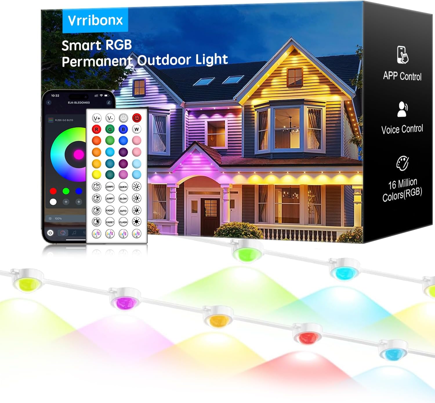 100FT Waterproof Smart LED Eaves Lights for Holiday Decor