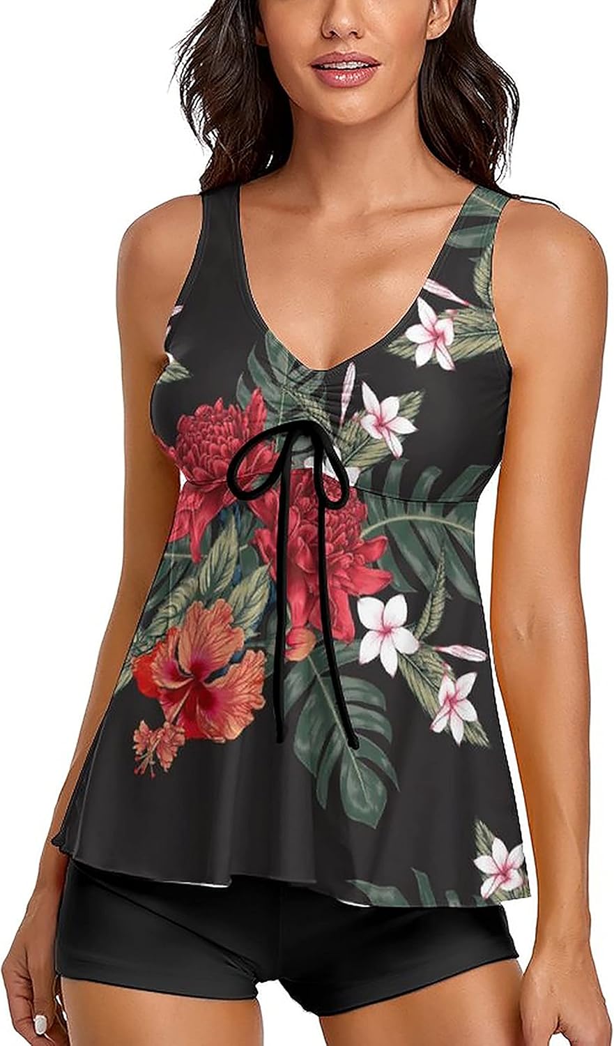 Modest Tankini Swimsuits for Women with Floral Print Design