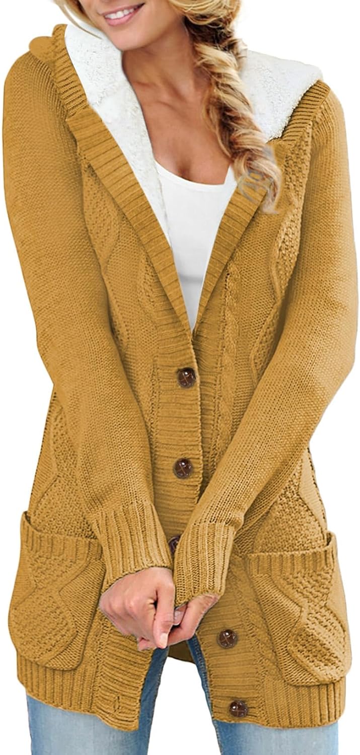 Sidefeel Women's Hooded Fleece Lined Cardigan for Winter Wear