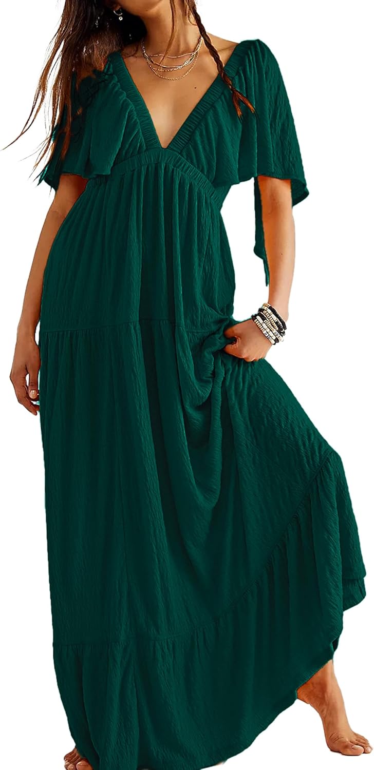 Kikibell Women Summer Dresses V-Neck Maxi Dress for All Occasions