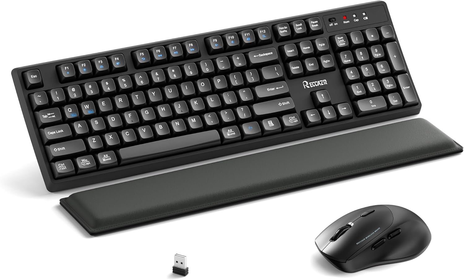 Wireless Keyboard and Mouse Combo with Wrist Rest for Comfort