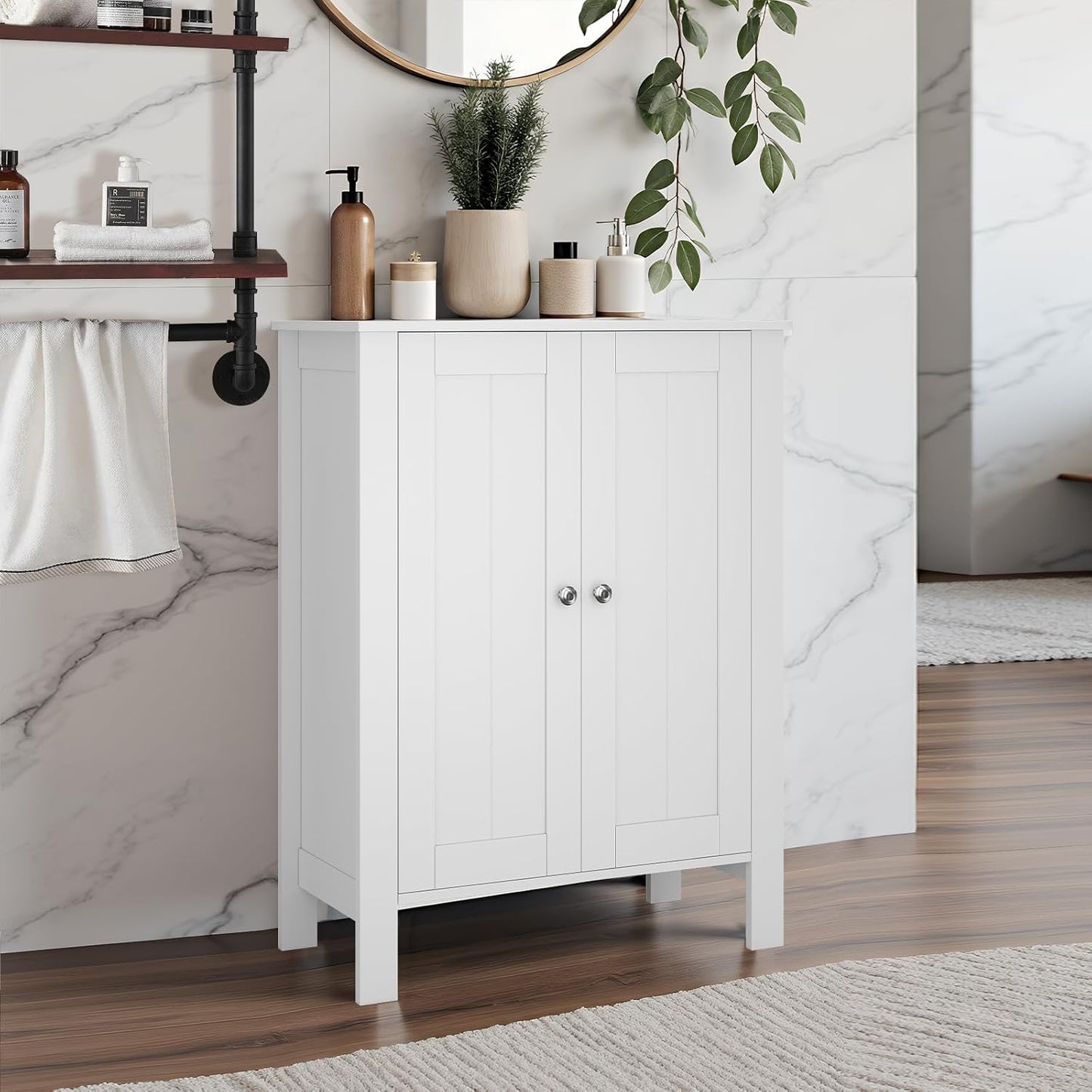 Modern Bathroom Floor Storage Cabinet with Adjustable Shelves