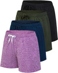 Womens Athletic Dry-Fit Lounge Shorts 4 Pack - Zippered Pockets
