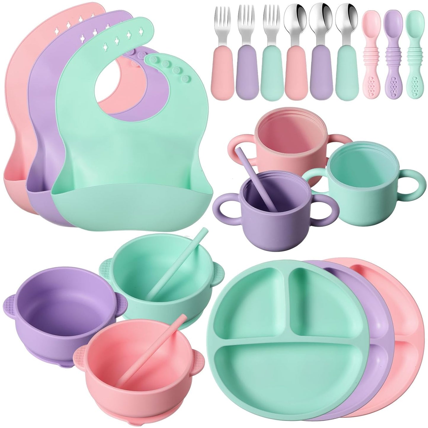 24 Pack Silicone Baby Feeding Set for Easy Self Feeding Fun