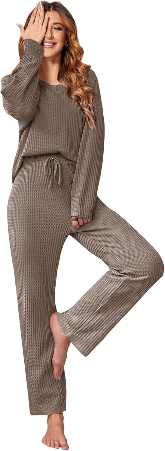 Ekouaer Women's Waffle Knit Pajama Sets for Cozy Comfort