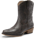 Womens Cowboy Cowgirl Western Ankle Boots - Low Chunky Heels