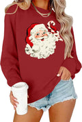 VVNTY Christmas Sweatshirt for Women Retro Santa Graphic Long Sleeve