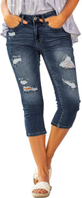 Luvamia Womens Capri Jeans High Waisted Skinny Ripped Denim