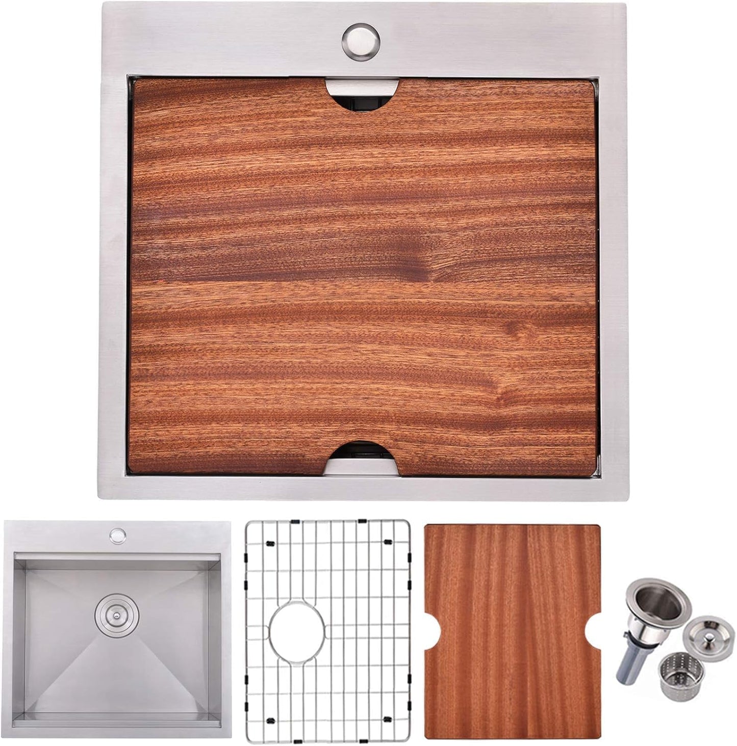 Drop In Kitchen Sink Workstation 21x20 Inch Stainless Steel