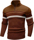 Mens Quarter Zip Sweater Casual Striped Long Sleeve - Warm Fit