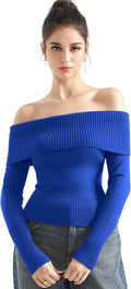 Off Shoulder Ribbed Knit Sweater Top - Sexy Long Sleeve Fall Style