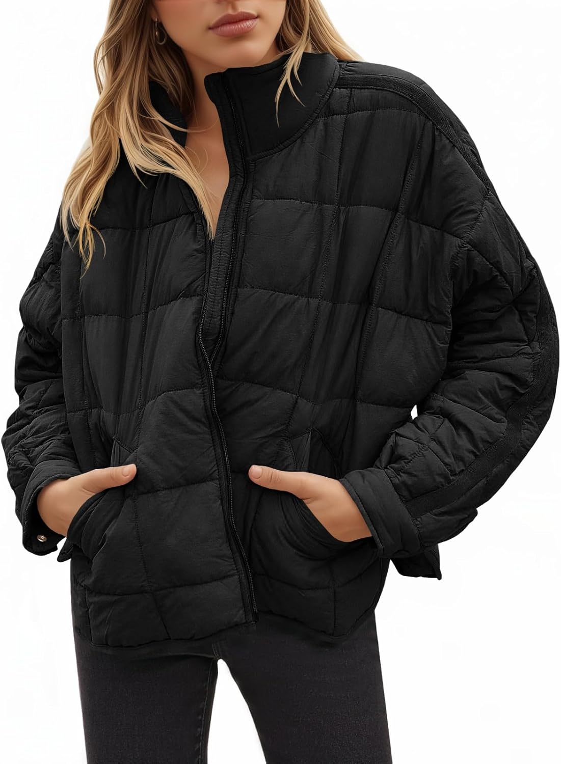 GeGekoko Women's Lightweight Oversized Long Sleeve Puffer Jacket