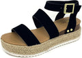 Soda Top Shoe Bryce Open Toe Buckle Ankle Strap Espadrille Wedge
