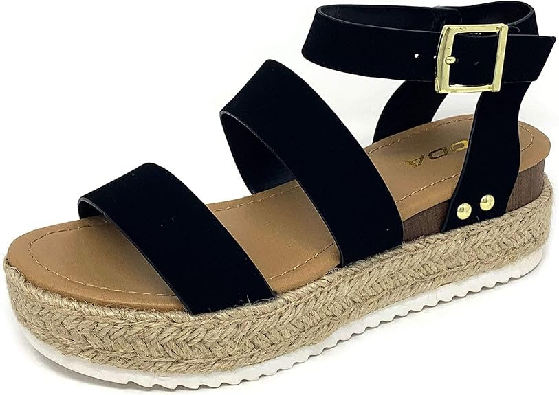 Soda Top Shoe Bryce Open Toe Buckle Ankle Strap Espadrilles Flatform