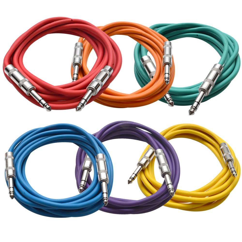 Seismic Audio SATRX-10 6 Pack of Multi Color 10ft TRS Cables