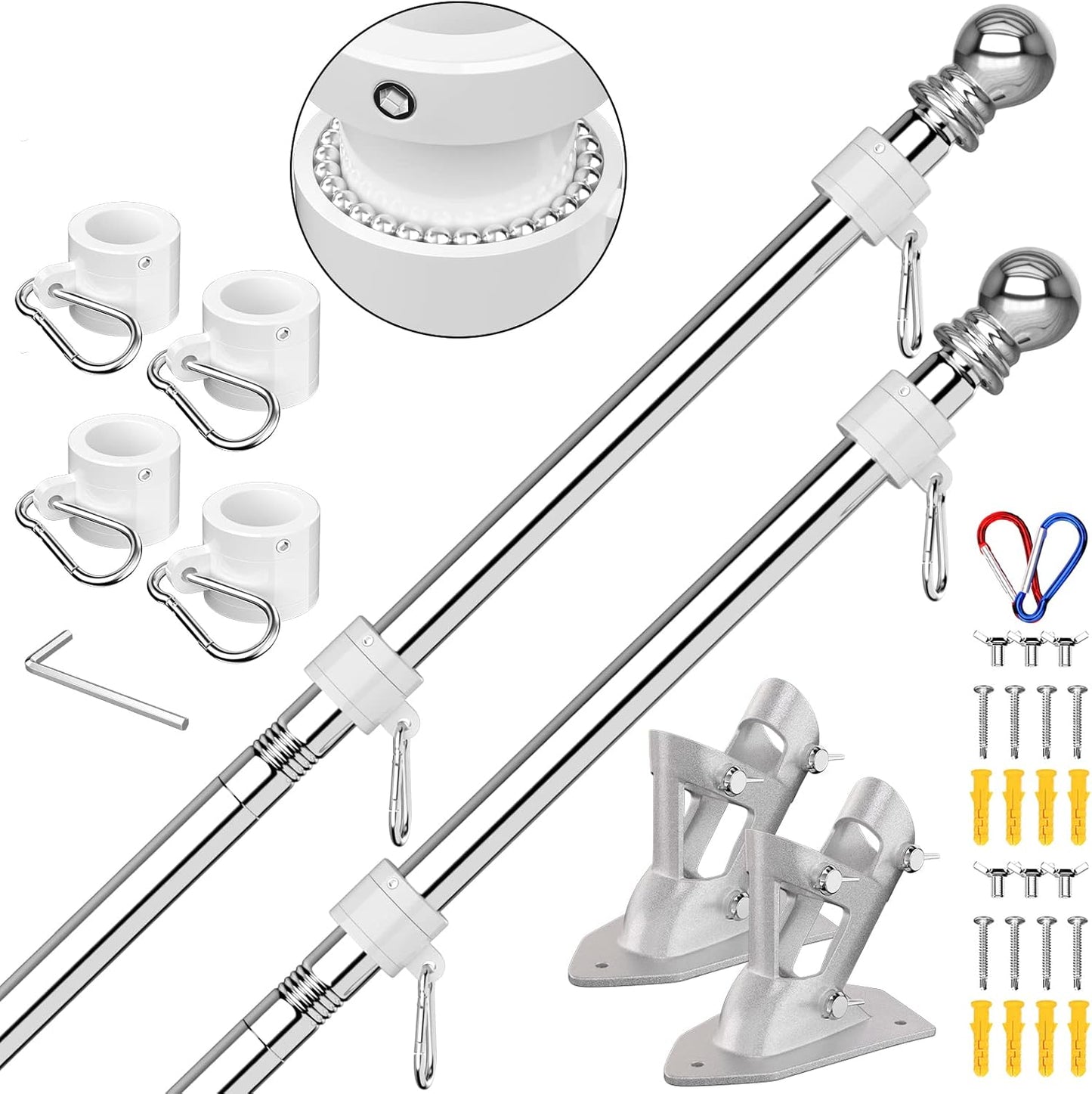 ZMTECH Flag Pole Kit - 6 FT Stainless Steel Tangle Free Design