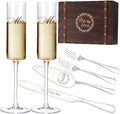 Elegant Wedding Champagne Flutes and Cake Knife Set for Couples