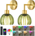 Vintage Battery Operated Wall Sconces Set of 2 - Wireless Gold Wall