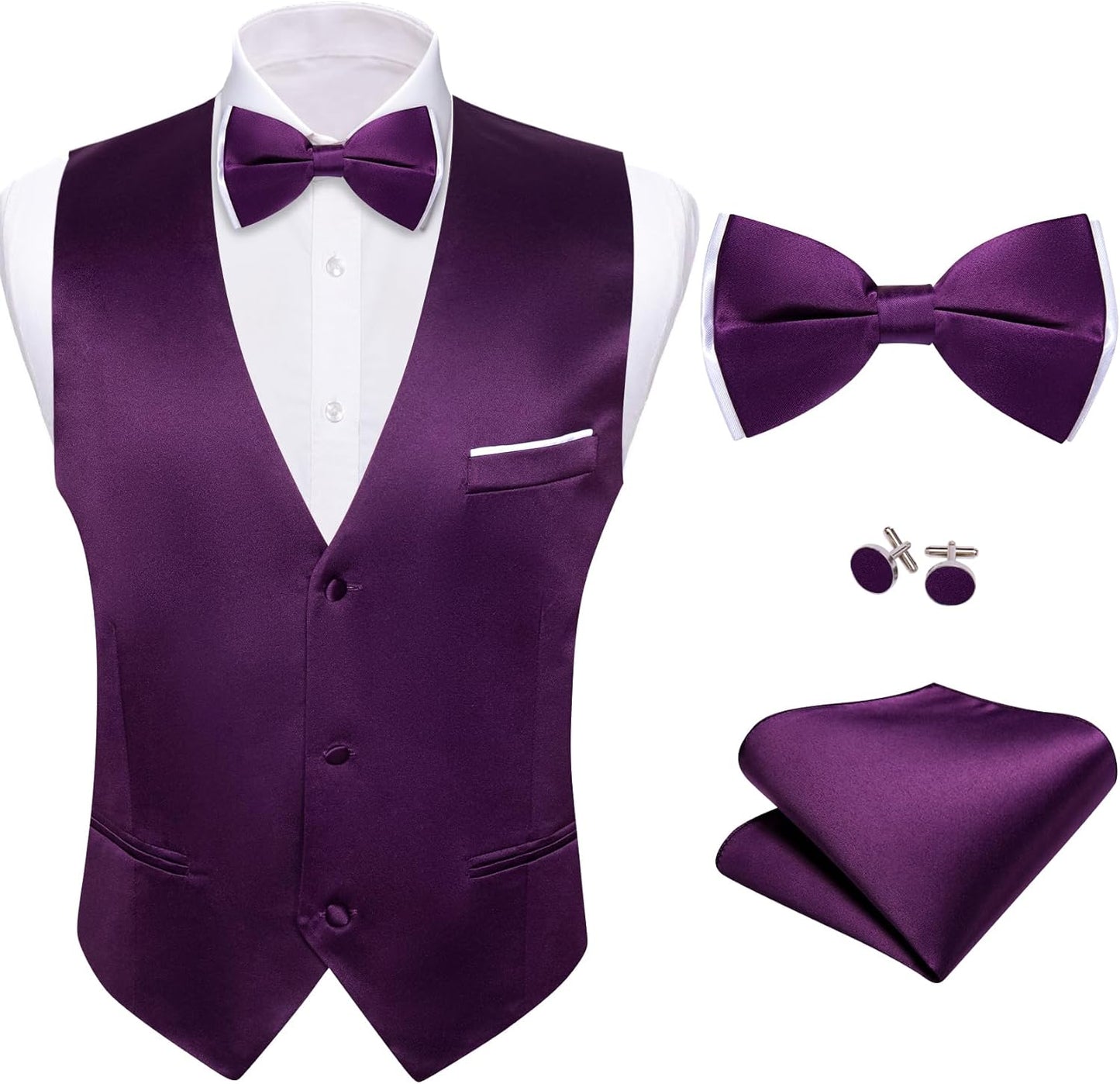 Barry.Wang Mens Suit Vest Bow Tie Set for Weddings and Parties