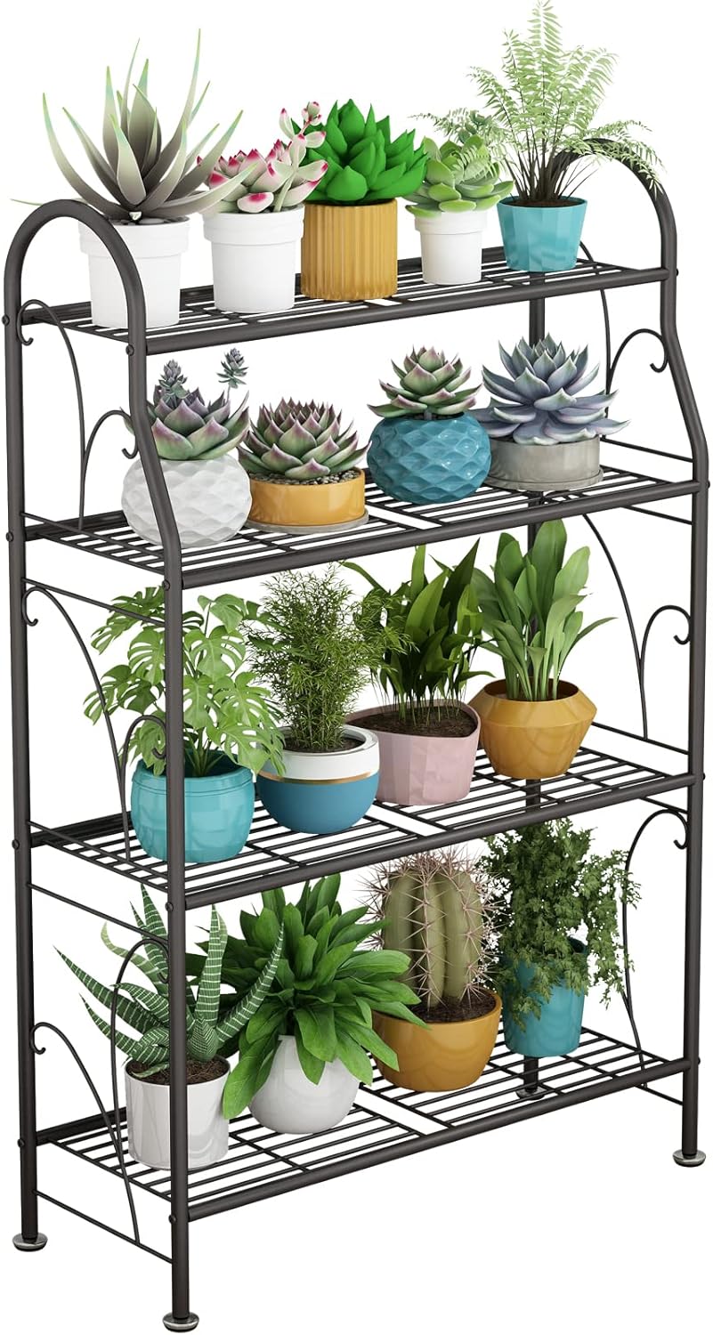 Elegant 4 Tier Metal Corner Plant Stand for Indoor Outdoor Use