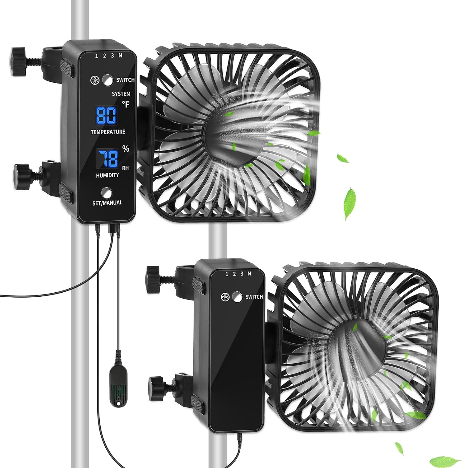 DAOTAILI 2-Pack Grow Tent Fan Set: Auto Humidity Control 