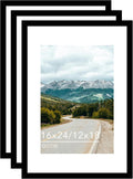 Wood 16x24 Picture Frame with 12x18 Mat Black - 3 Pack