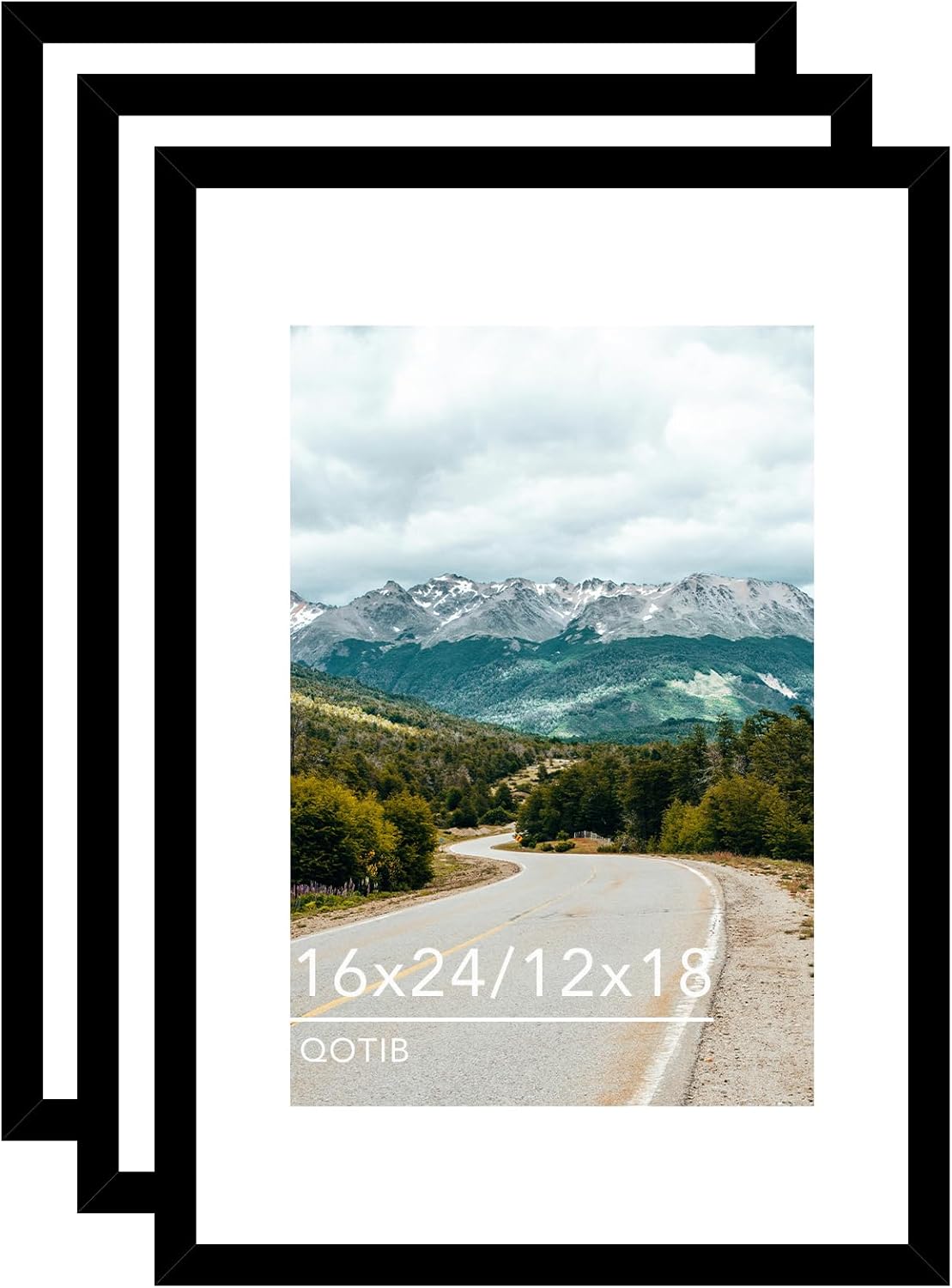 16x24 Black Picture Frame Set with 12x18 Mat for Display