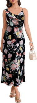 Women's Satin Cowl Neck Maxi Dress - Elegant Wedding Guest Style