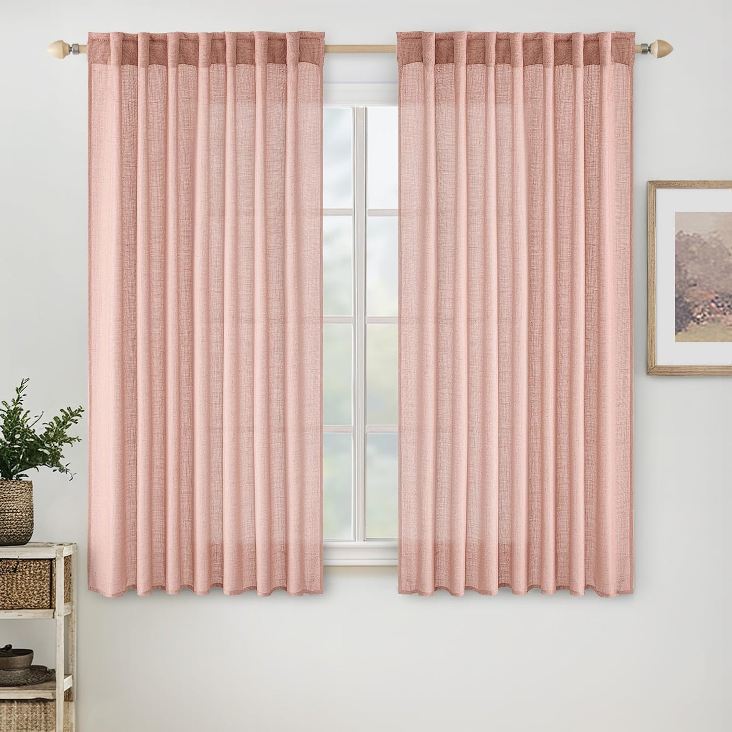 MIULEE Blush Pink Linen Curtains for Girls Bedroom and Nursery