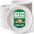 Compostable Heavy Duty Plates 10 in 500 Pack - Sturdy, Eco-Friendly
