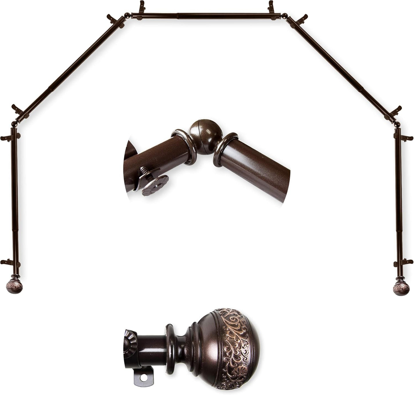 Nadeen 5-Sided Bay Window Rod Set - Adjustable 28-48 inch - Cocoa
